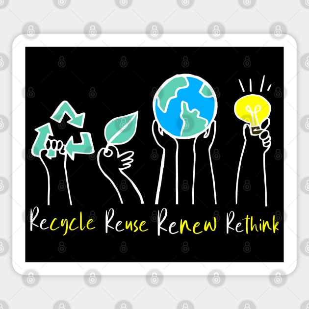 Recycle Reuse Renew Rethink Earth Day Sticker by PositiveMindTee